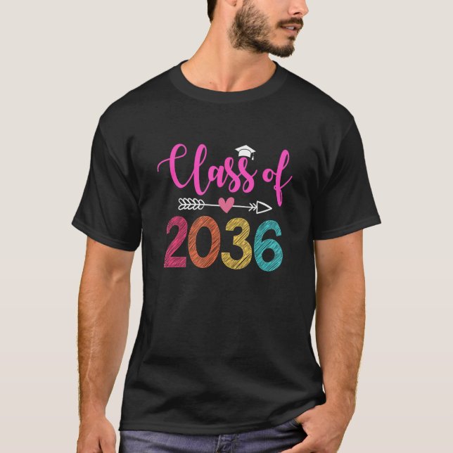 Class Of 2036 Kindergarten Pre K Grow With Me Grad T-Shirt (Front)