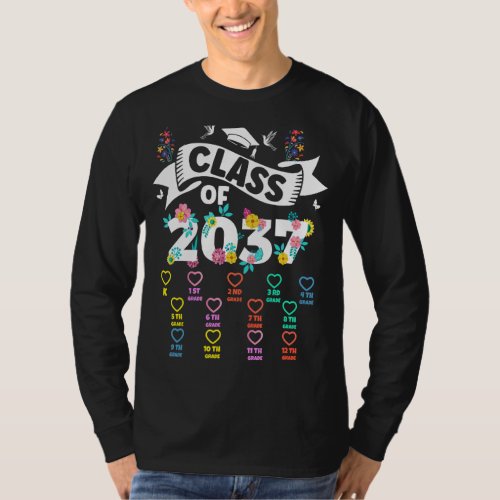 Class Of 2037 Grow With Me Checklist Graduation Fl T_Shirt