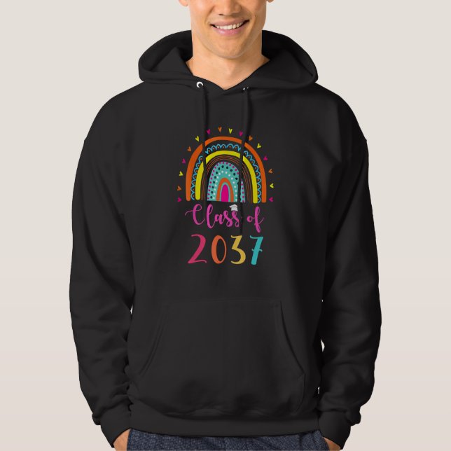 Class Of 2037 Kindergarten Graduate Graduation Rai Hoodie (Front)