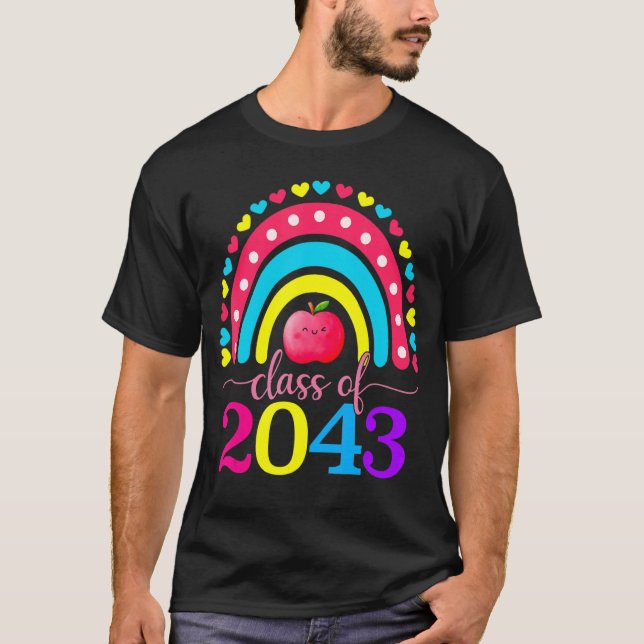 Class Of 2043 Grow With Me Graduation First Day Ra T-Shirt (Front)