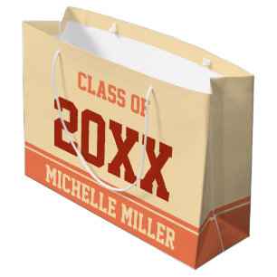 Class of 20xx and Grad's Name Peach and Coral Large Gift Bag