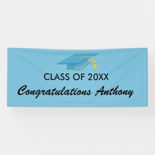 Class Of 20XX Blue Cap Graduation Banner