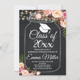 Class of 20XX - Boho Floral Chalkboard Graduation Invitation