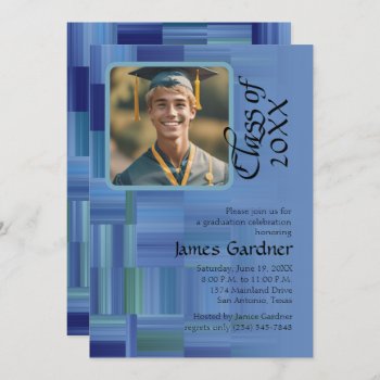Class Of 20xx  Color Blocks And Stripes Blue Photo Invitation by TailoredType at Zazzle