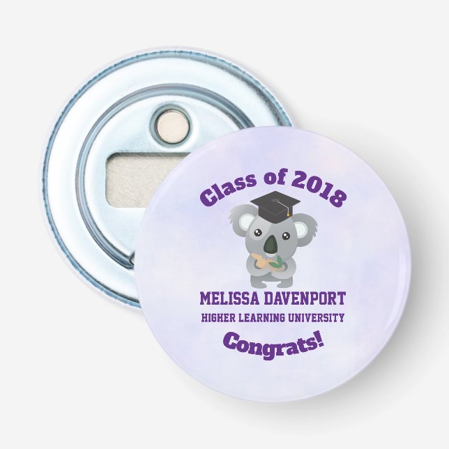 Class of 20xx Cute Koala Bear in Graduation Cap Bottle Opener (Front)