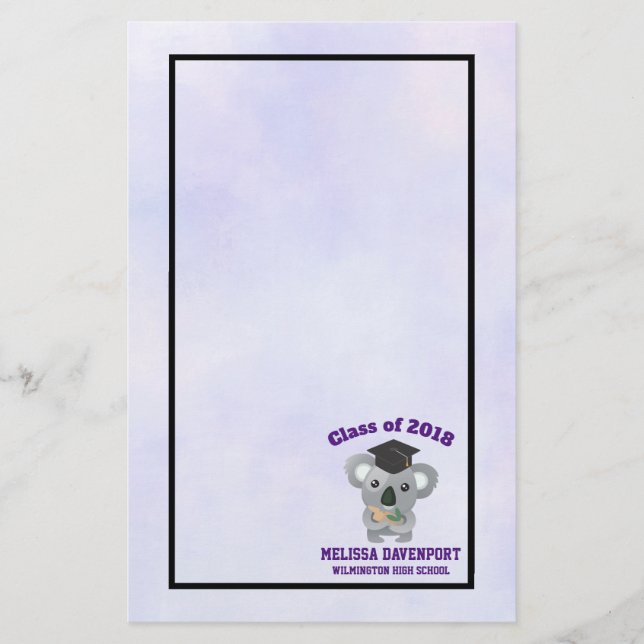 Class of 20xx Cute Koala Bear in Graduation Cap Stationery (Front)