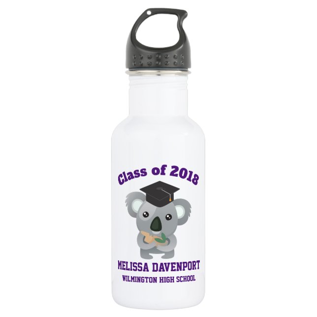 Class of 20xx Cute Koala Bear in Graduation Cap Water Bottle (Front)