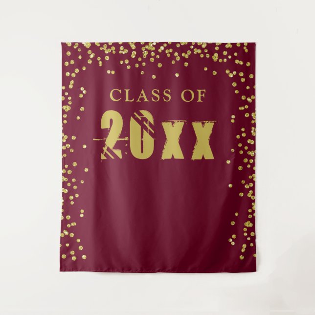 CLASS OF 20XX Gold Confetti Maroon Photo Backdrop (Front)