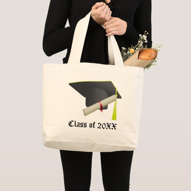 Class of 20XX Graduation Black Cap & Diploma Large Tote Bag (Front (Product))