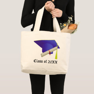 Class of 20XX Graduation Blue Cap & Diploma Large Tote Bag