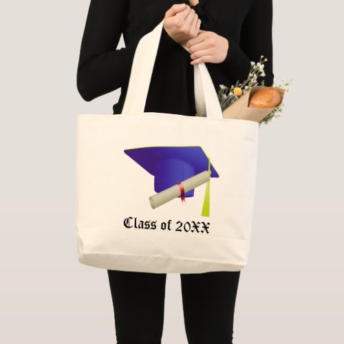 Class of 20XX Graduation Blue Cap  Diploma Large Tote Bag