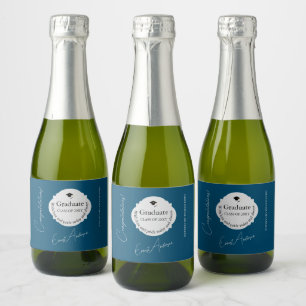Class Of 20XX Graduation Blue Template Sparkling Wine Label