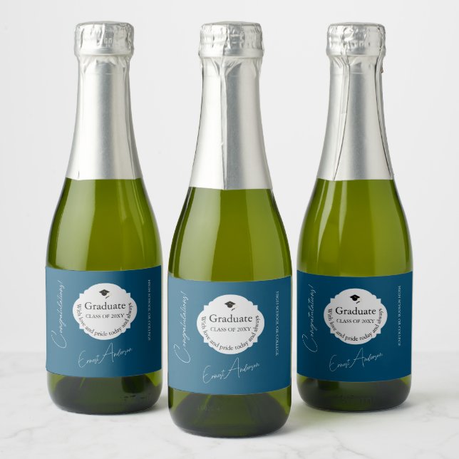 Class Of 20XX Graduation Blue Template Sparkling Wine Label (Bottles)