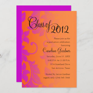 Class of 20XX Graduation Damask Pink Orange Invitation