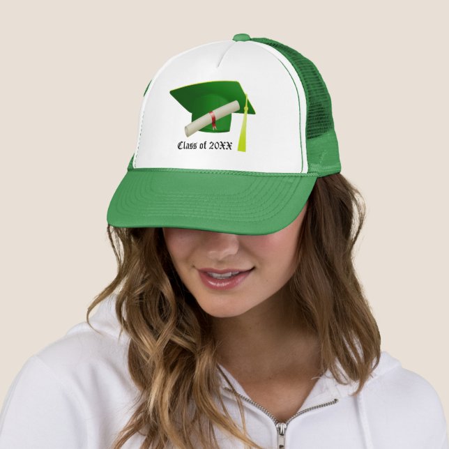 Class of 20XX Graduation Green Cap & Diploma Hat (In Situ)