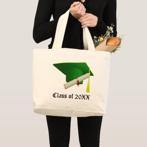 Class of 20XX Graduation Green Cap  Diploma Large Tote Bag