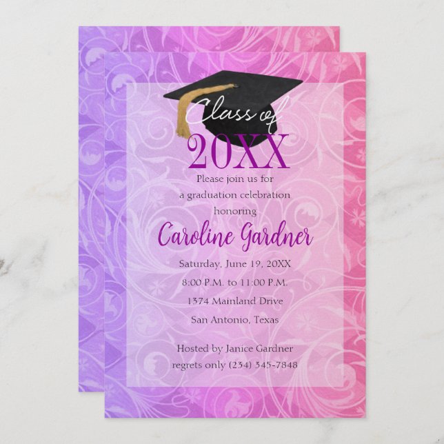 Class of 20XX Graduation Pink and Purple Invitation (Front/Back)