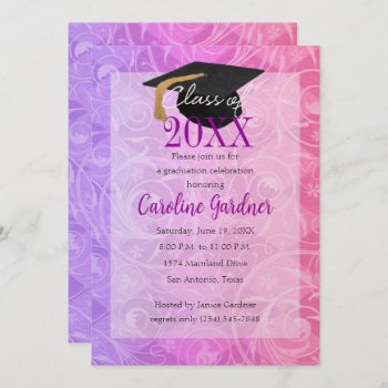 Class Of 20xx Graduation Pink And Purple Invitation by TailoredType at Zazzle