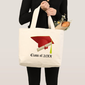 Class of 20XX Graduation Red Cap & Diploma Large Tote Bag
