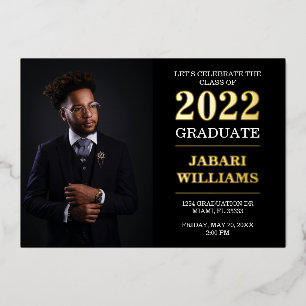 Class of 20XX Graduation, Your Photo, Black Foil Invitation