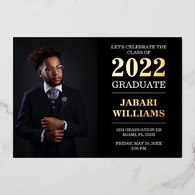 Class of 20XX Graduation, Your Photo, Black Foil Invitation (Front)