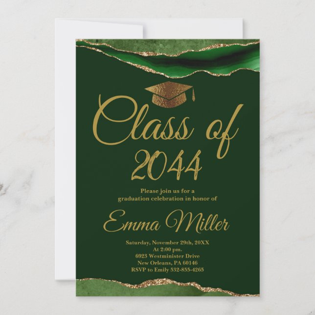 Class of 20XX - Green and Gold Graduation Party Invitation (Front)