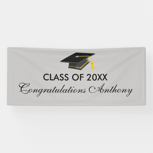 Class of 20XX Grey Cap Graduation Banner (Horizontal)
