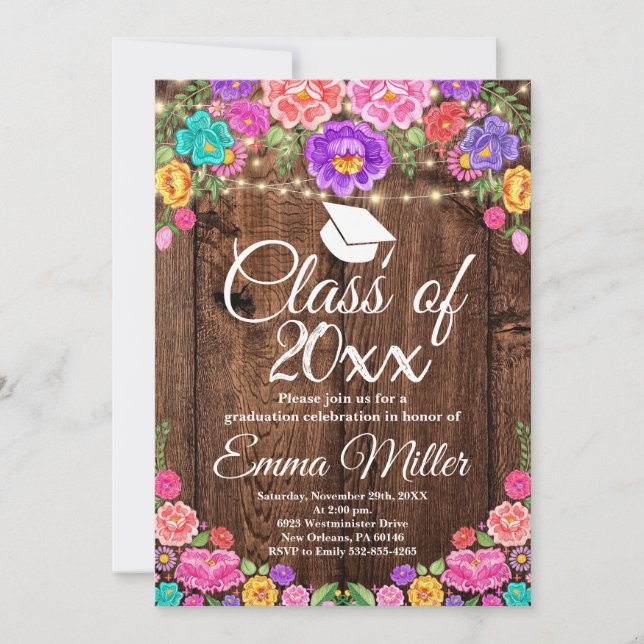 Class of 20XX, Mexican Floral Graduation Party Invitation (Front)