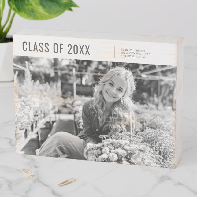 Class of 20XX Modern Minimalist Graduation Photo Wooden Box Sign (In Situ Horizontal)
