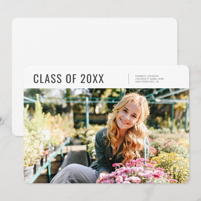 Class of 20XX Modern Minimalist Photo Graduation Announcement (Front/Back)