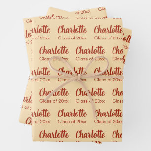 Class of 20xx Peach and Red Graduate Name Pattern Wrapping Paper Sheets