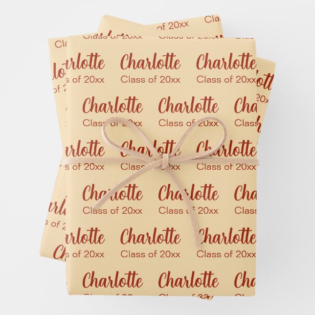 Class of 20xx Peach and Red Graduate Name Pattern Wrapping Paper Sheets (In situ)
