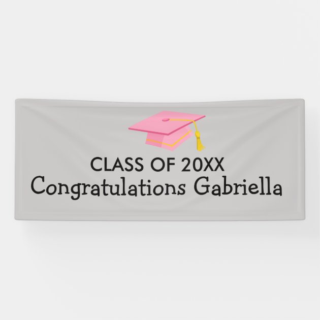 Class Of 20XX Pink Cap Graduation Banner
