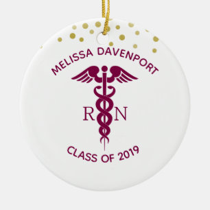 Class of 20xx Red Caduceus Nurse Symbol Graduation Ceramic Ornament