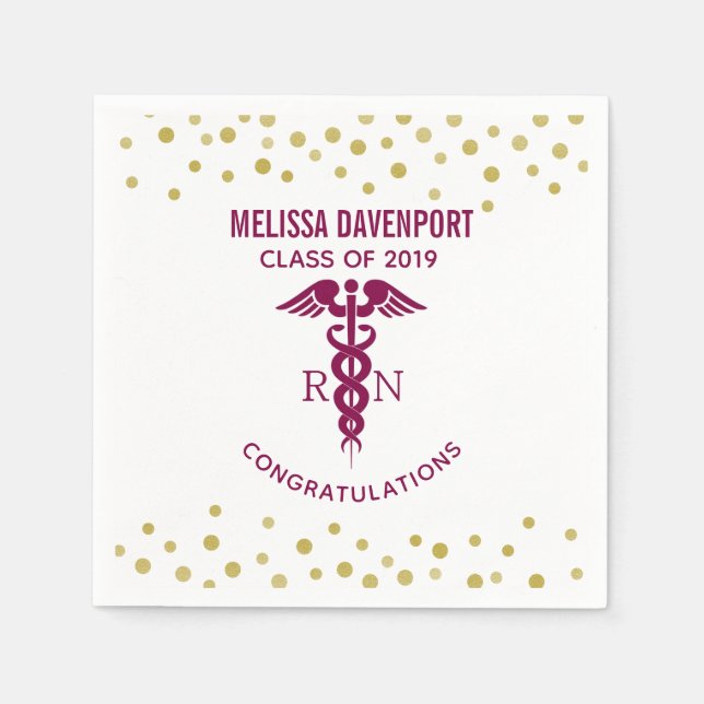 Class of 20xx Red Caduceus RN Symbol Graduation Napkins (Front)