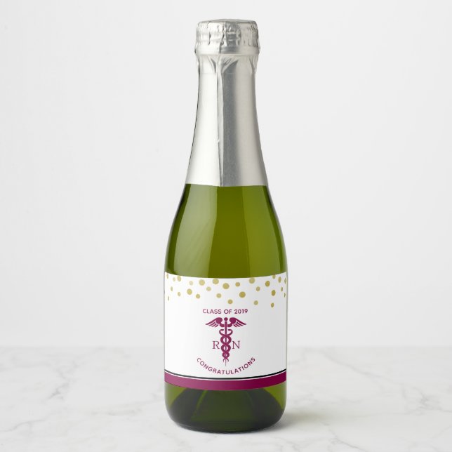 Class of 20xx Red Caduceus RN Symbol Graduation Sparkling Wine Label (Front)