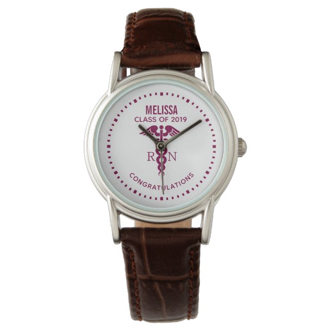 Class of 20xx Red Caduceus RN Symbol Graduation Watch (Front)
