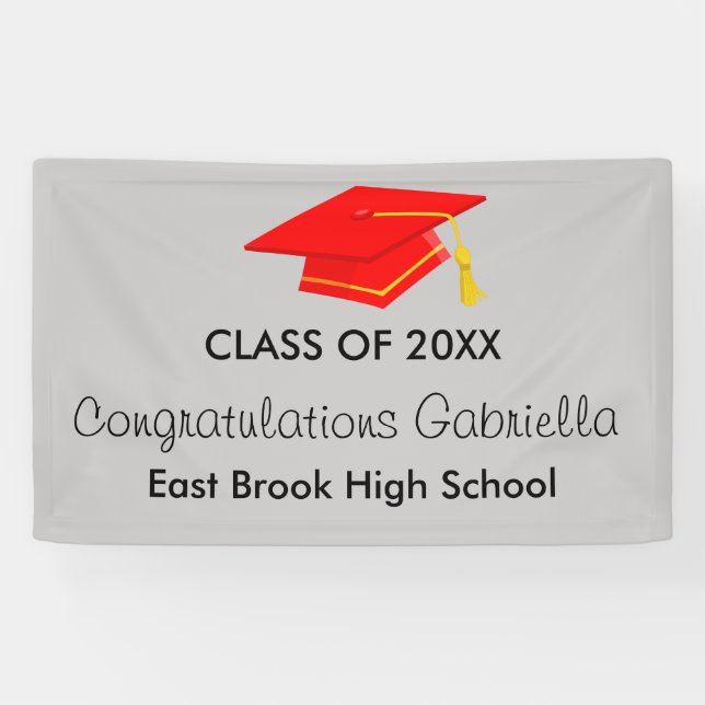Class of 20XX Red Cap Graduation Banner (Horizontal)