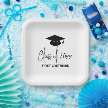 Class Of 20xx Trendy Script And Name - Black White Paper Plates by MarshEnterprises at Zazzle