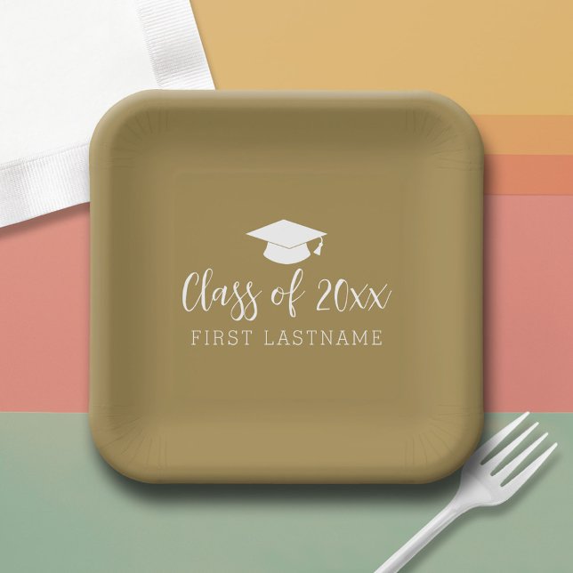 Class of 20xx Trendy Script and Name - Gold Paper Plates (Custom Paper Plate)