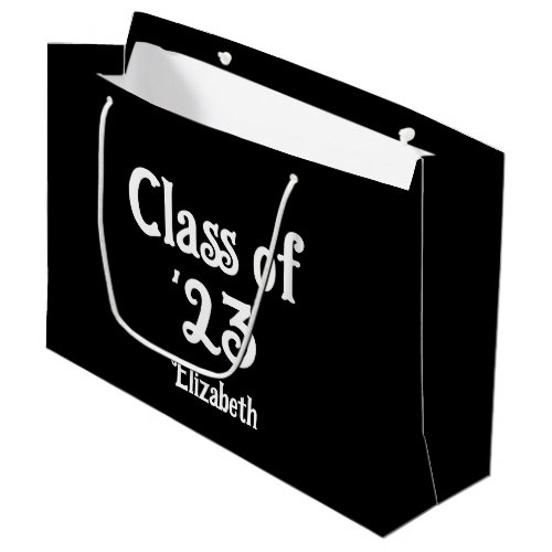 Class of 23 Black and White Retro Font Grad Name Large Gift Bag