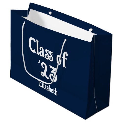 Class of 23 Dark Blue and White Graduate Name  Large Gift Bag
