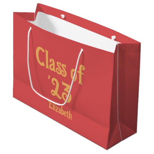 Class of 23 Pink_Red Retro Style Grad Name Large Gift Bag