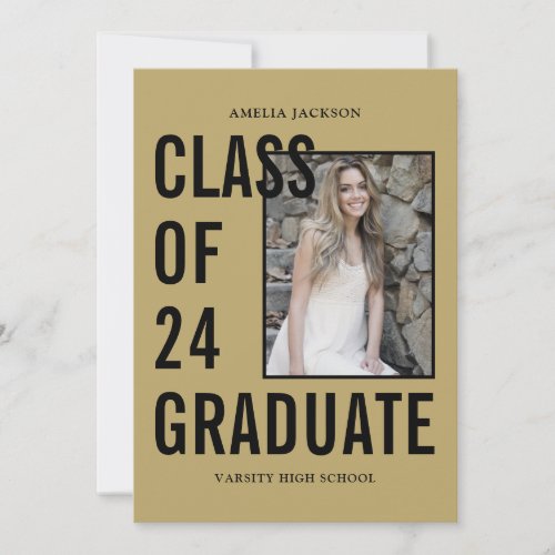 Class Of 24 Black  Gold Photo  Bio Graduation Announcement