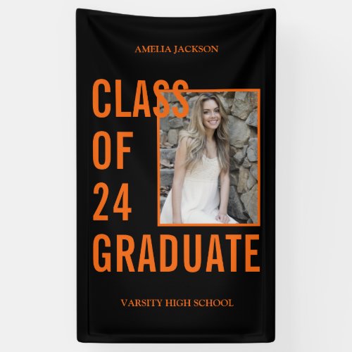 Class Of 24 Black  Orange Photo Graduation Banner