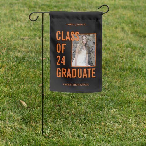 Class Of 24 Black  Orange Photo Graduation Garden Flag