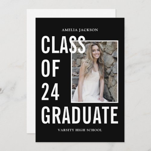 Class Of 24 Black  White Photo  Bio Graduation Announcement
