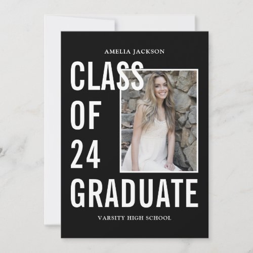 Class Of 24 Black  White Photo  Bio Graduation Announcement