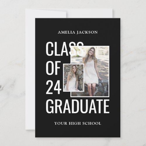 Class Of 24 Black  White Photos Graduation Announcement