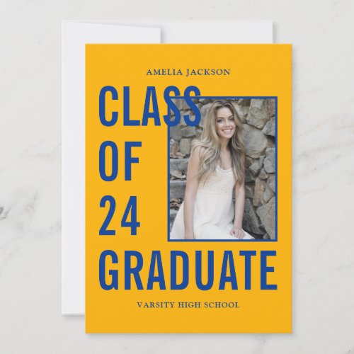 Class Of 24 Blue  Gold Photo  Bio Graduation Announcement